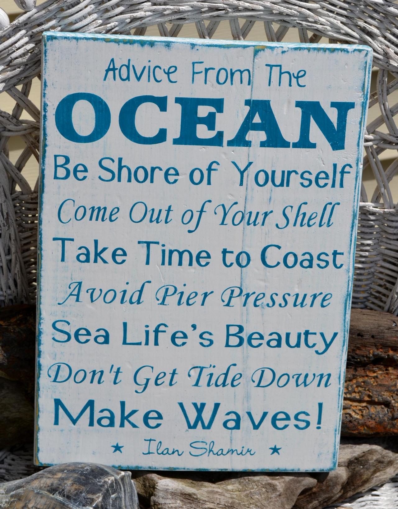 Advice From The Ocean, Beach Sign, Beach Decor, Coastal Sign, Wood, Hand Painted